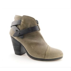 RAG&BONE Taupe Waxed Suede Leather Strapped Cap Toe Block Heel Booties 39.5